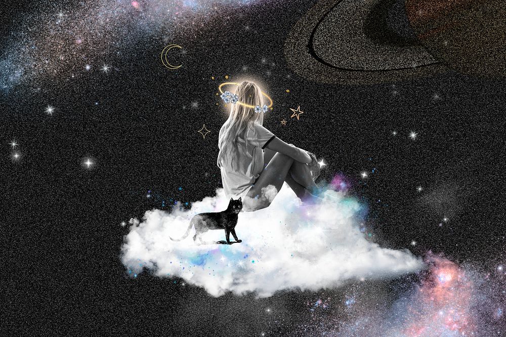 Dreamy woman on cloud background