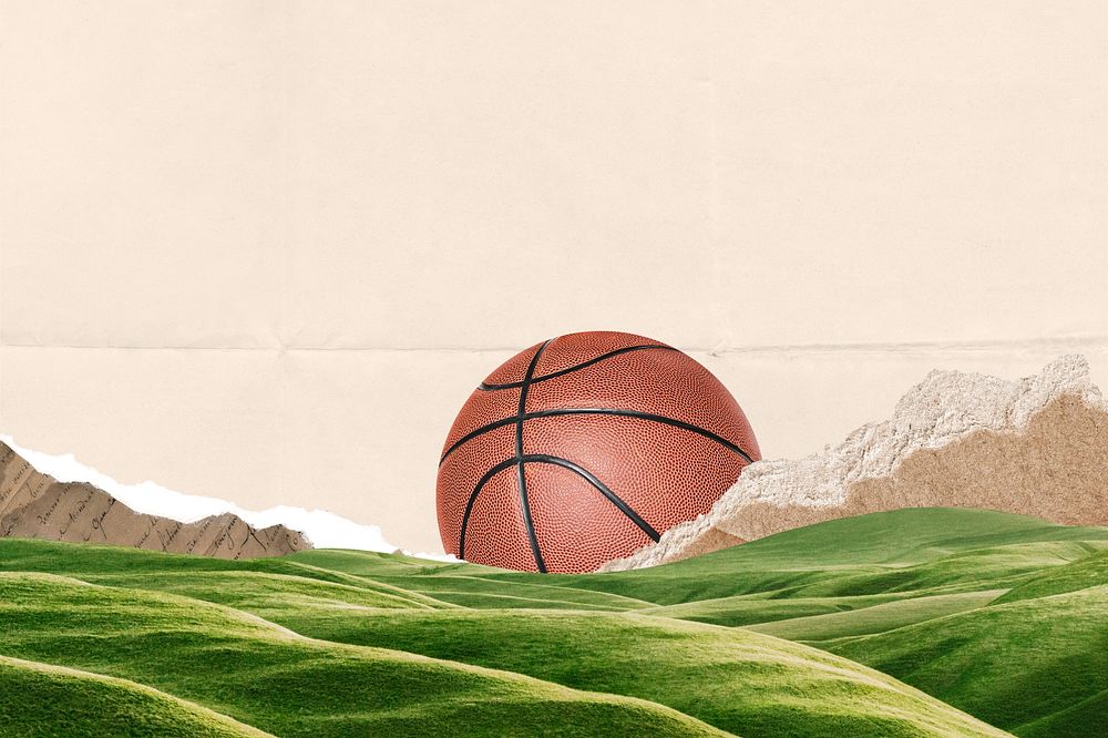 Aesthetic basketball background, ripped paper design