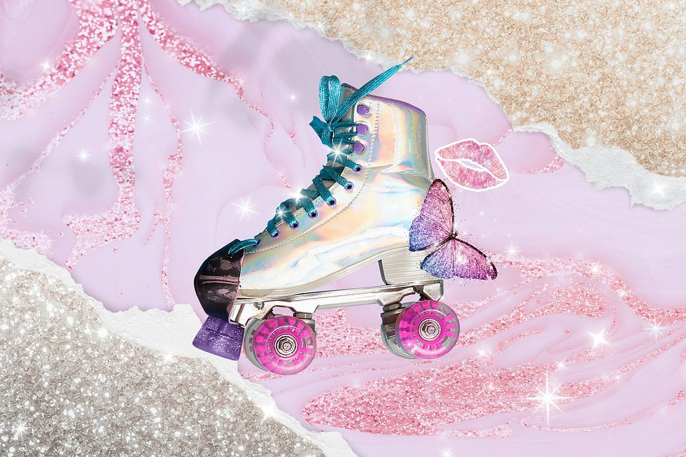 Aesthetic roller skating background, glitter design