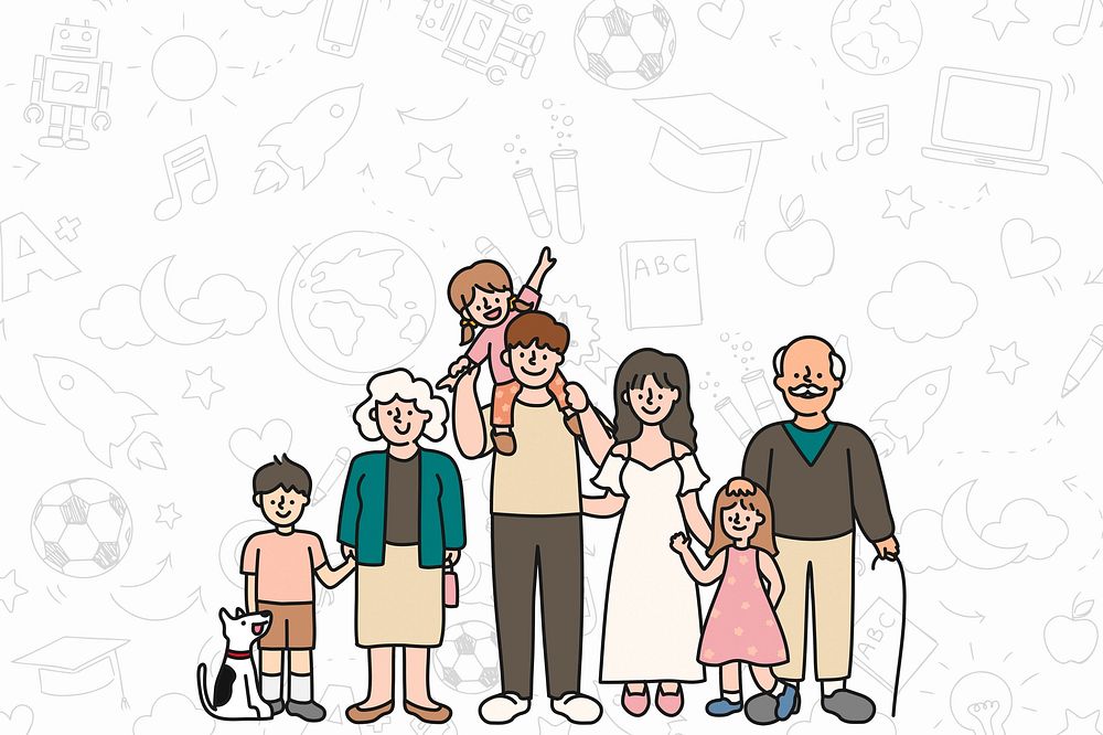 Cute family white background, drawing illustration design