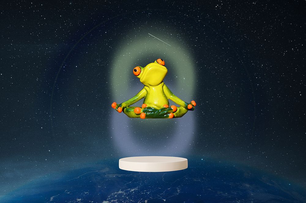 Meditating frog background, galaxy remix