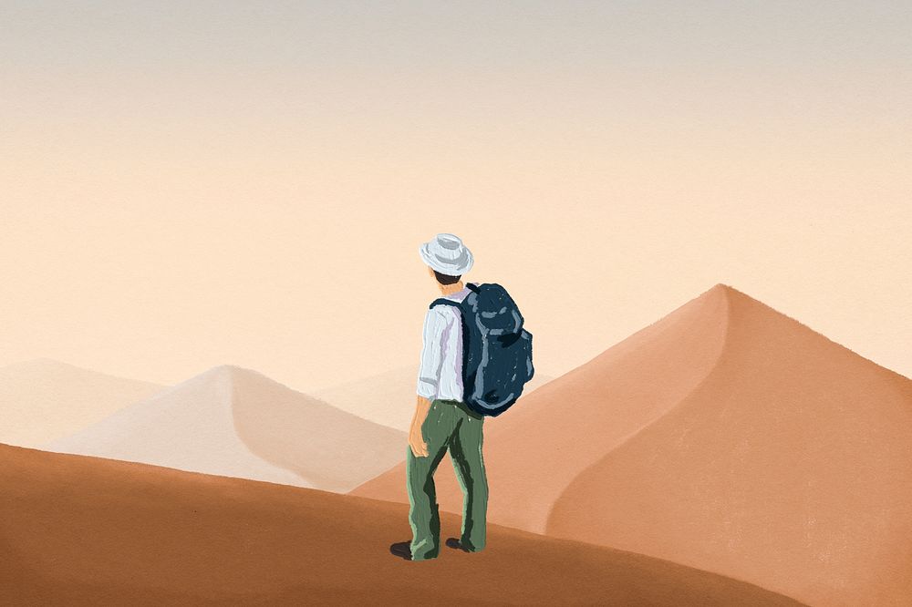 Aesthetic desert travel background, backpacker design