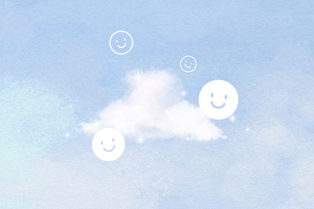 Aesthetic blue sky background, smiling emoji