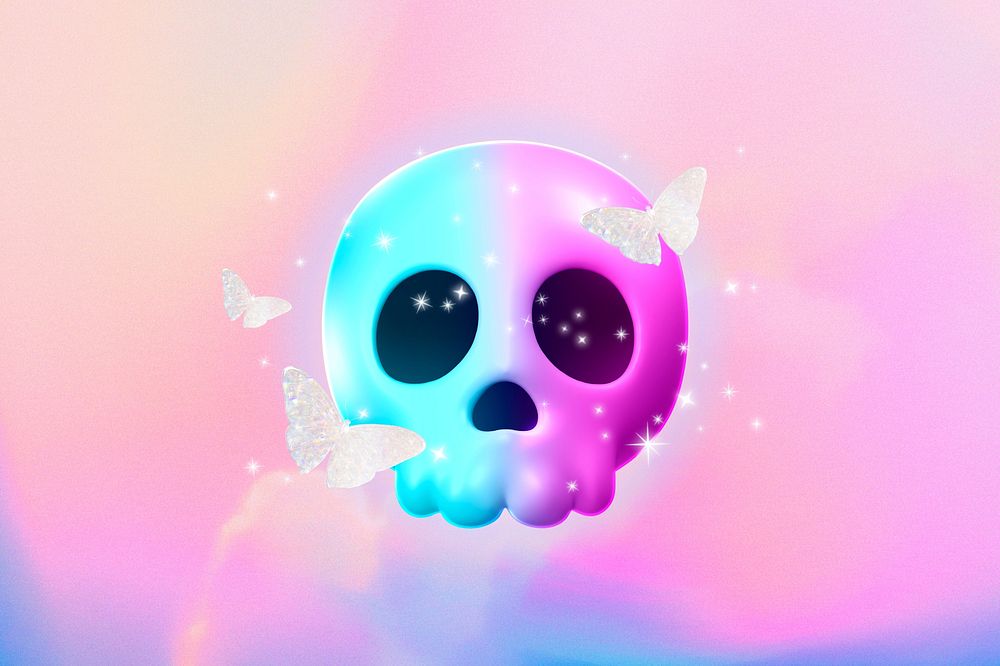 Aesthetic pink Halloween background, skull design