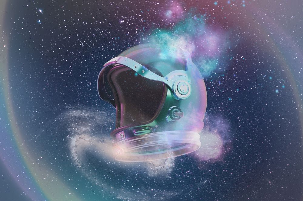 Aesthetic galaxy astronaut background, helmet design