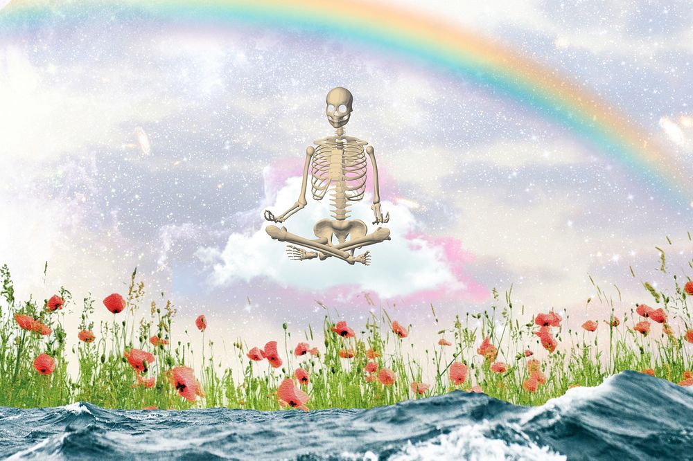 Aesthetic skeleton yoga background, colorful design