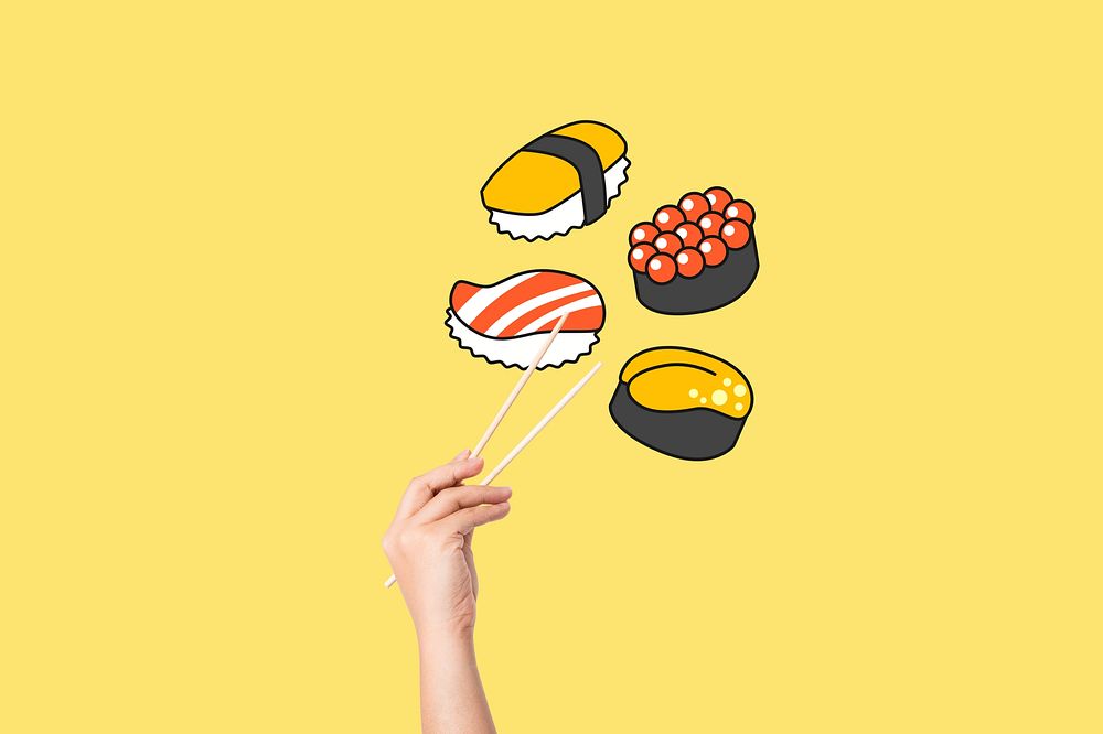 Sushi food yellow background, food & drink design