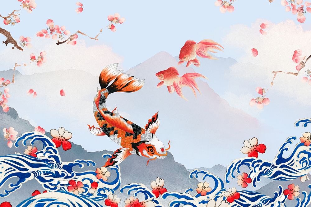 Japanese Koi fish background, traditional remix