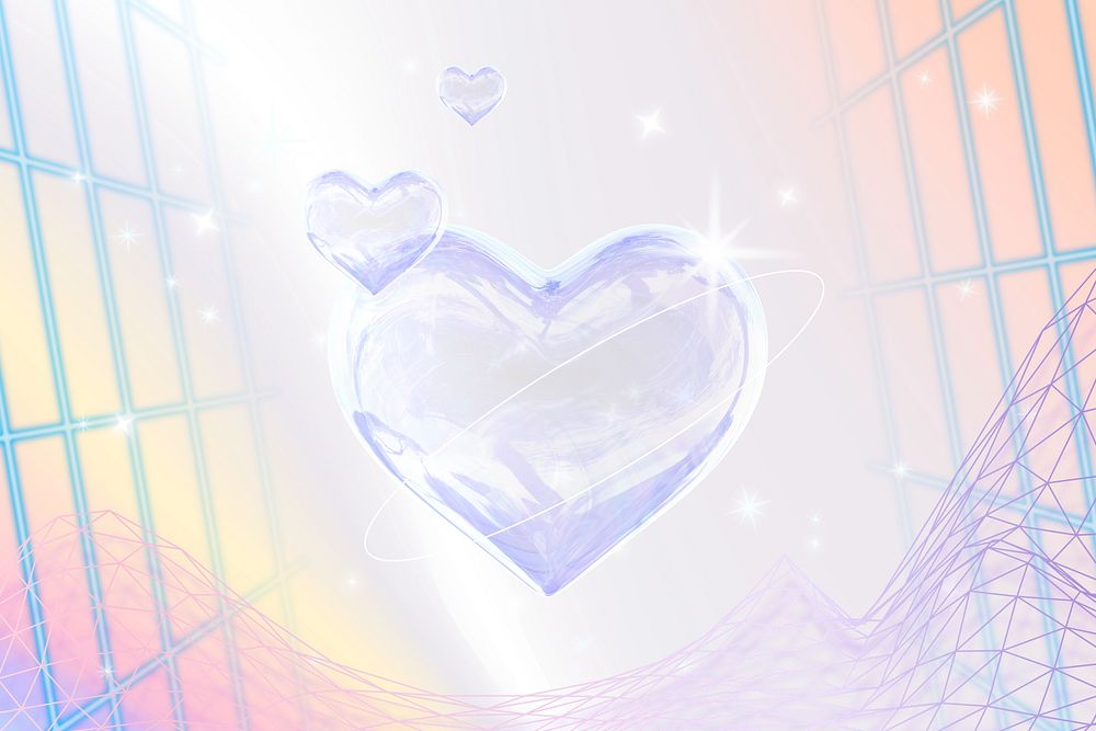 Iridescent aesthetic glossy heart background