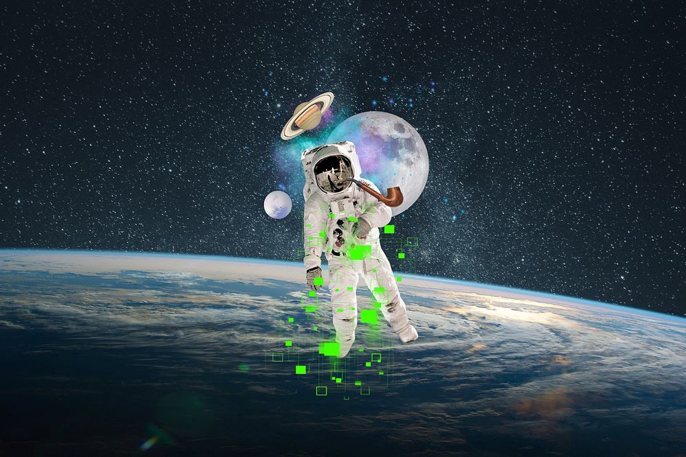 Aesthetic astronaut dark background, outer space design