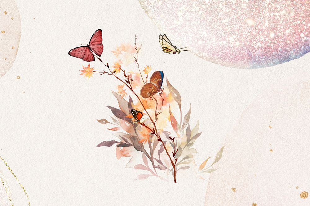 Aesthetic butterflies background, botanical remix