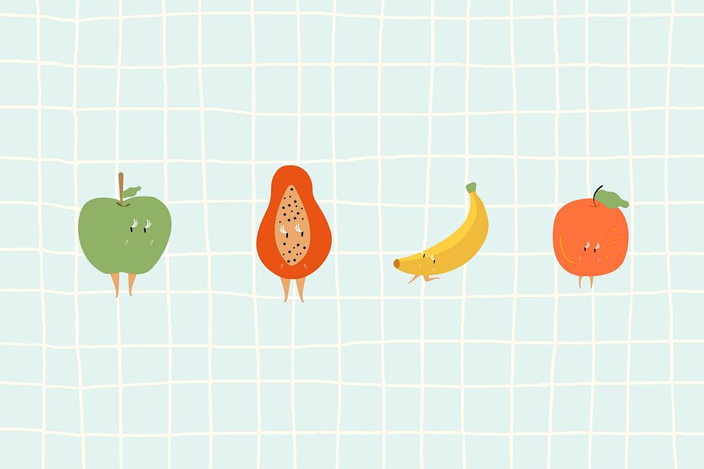 Cute fruit green background, grid design