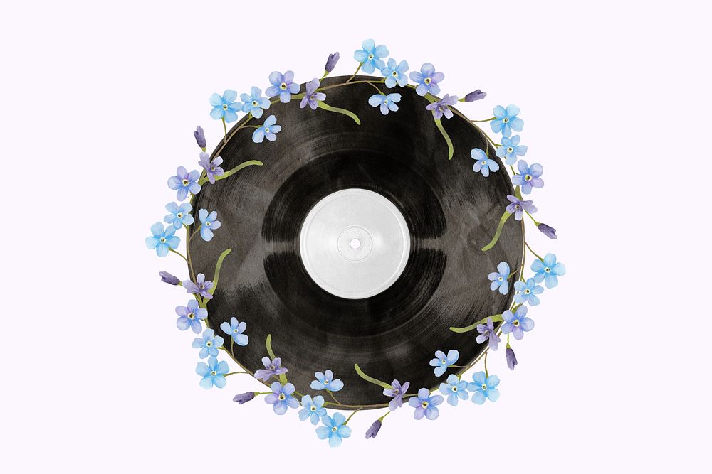 Floral vinyl record, music aesthetic collage element