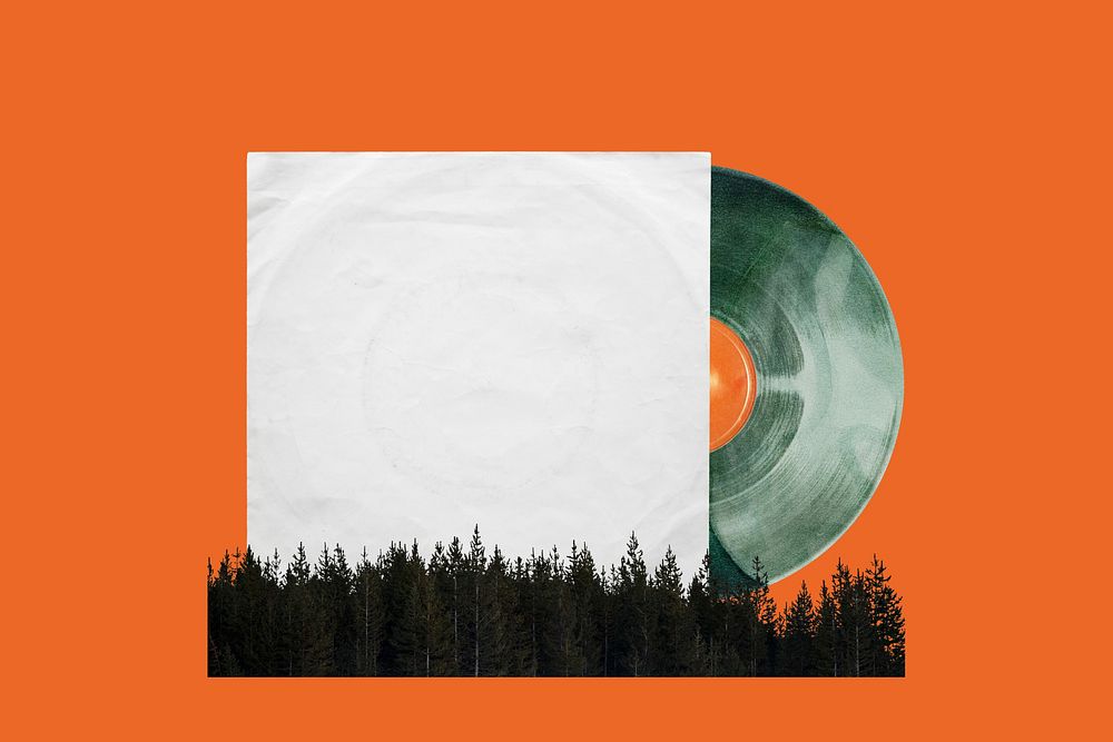 Green vinyl record, music and nature collage
