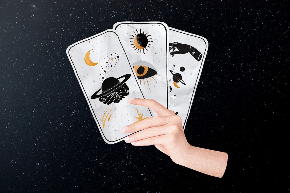 Celestial tarot cards, fortune telling collage
