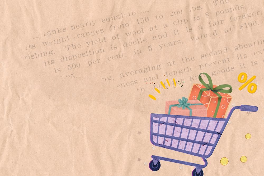 Shopping cart collage background, paper textured design