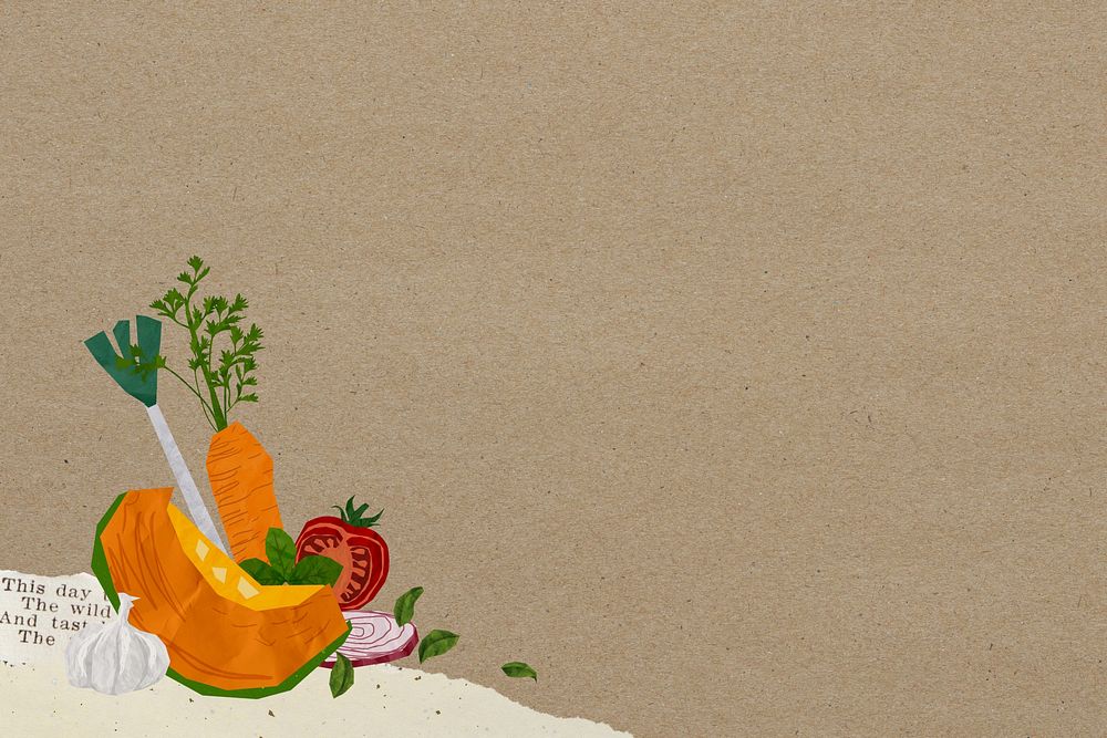 Healthy vegetables food background, cute paper collage