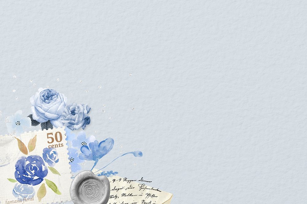 Aesthetic blue rose border background remix illustration