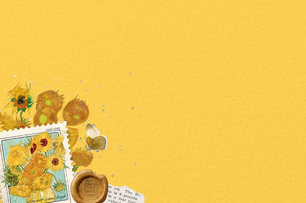 Van Gogh's Sunflowers background, vintage flower painting, remixed by rawpixel