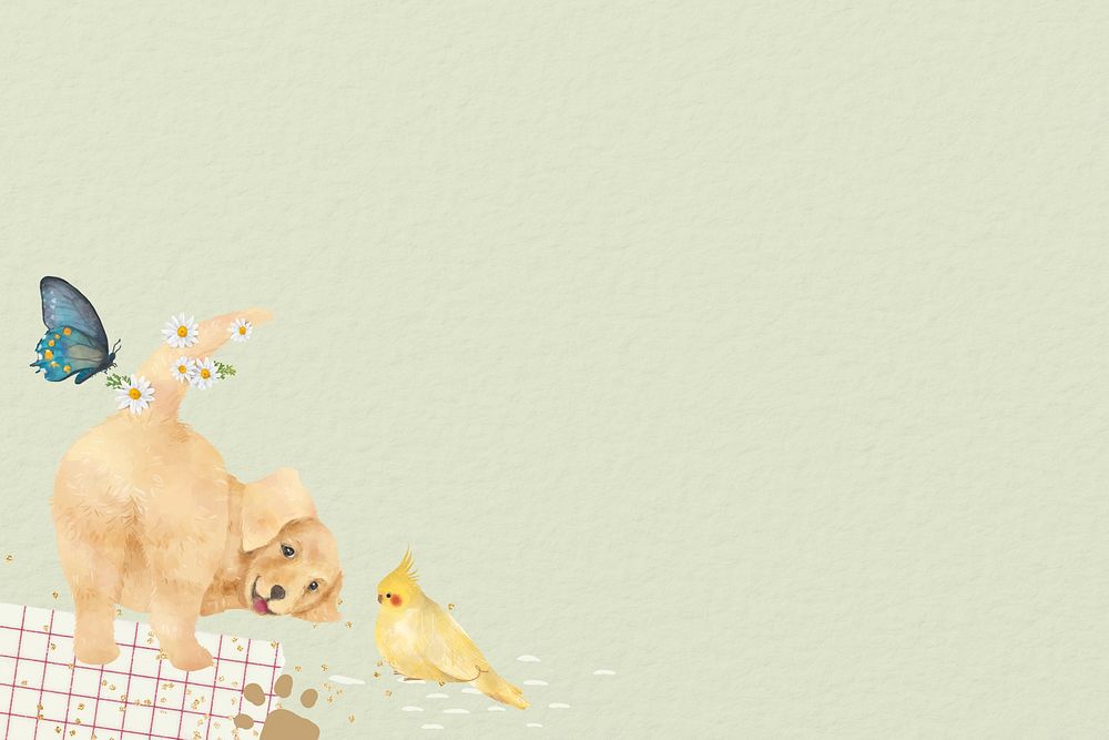 Golden retriever dog background, cute pet animal border