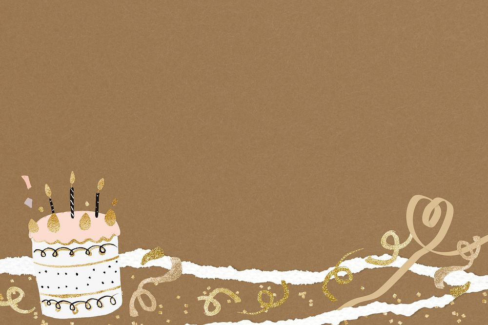 Aesthetic birthday cake background, brown design