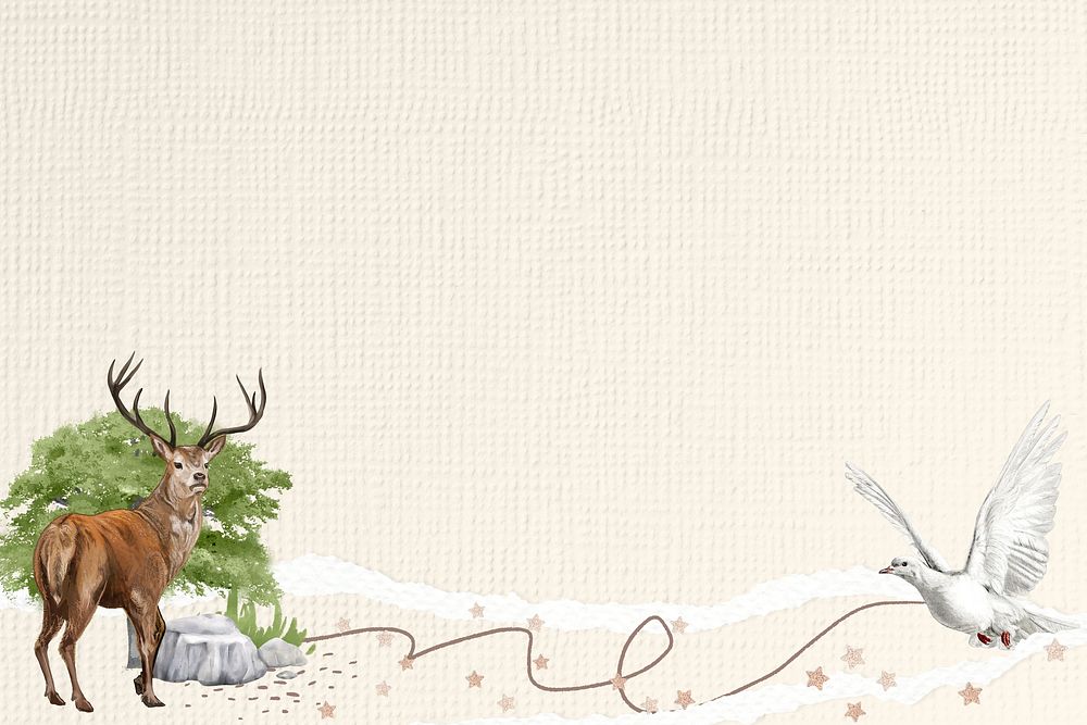Aesthetic stag background, wildlife and nature ripped paper border