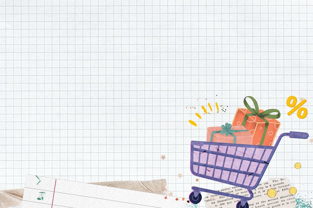 Shopping cart collage background, grid pattern design