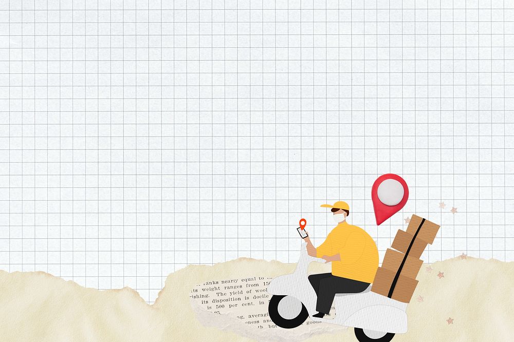 Online delivery man background, grid-patterned design