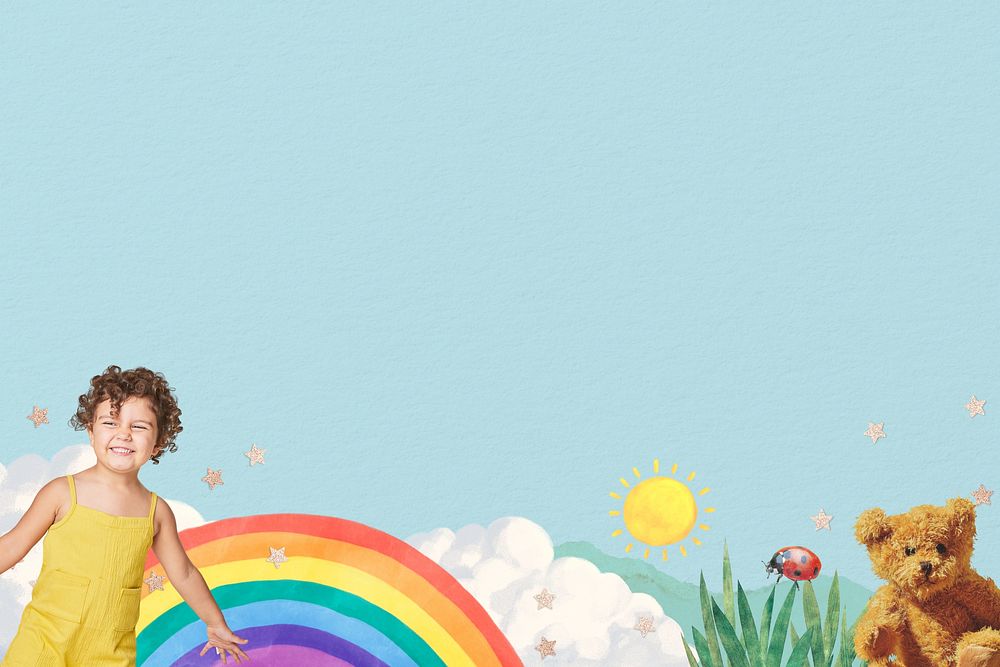 Blue kid & rainbow, cute background