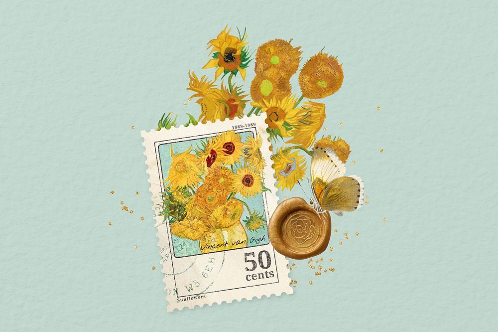Van Gogh's Sunflowers, aesthetic paper collage, remixed by rawpixel
