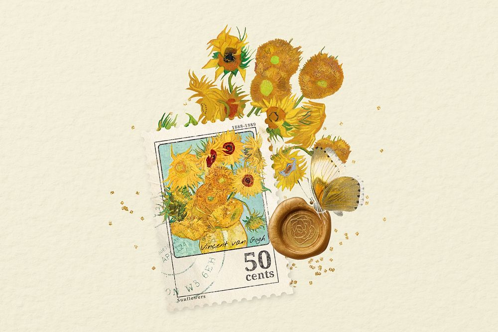 Van Gogh's Sunflowers, aesthetic paper collage, remixed by rawpixel