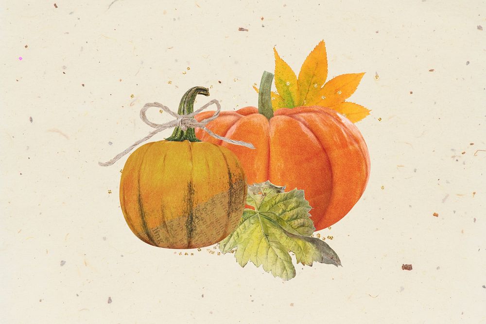 Aesthetic Autumn pumpkin, botanical collage