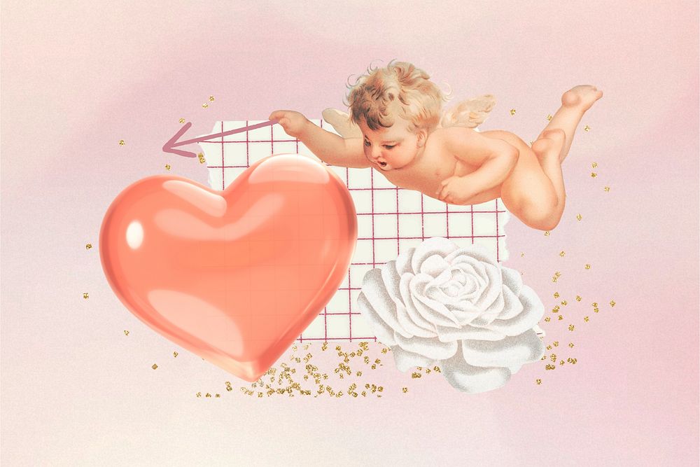 Cute Valentine's cupid,  aesthetic collage