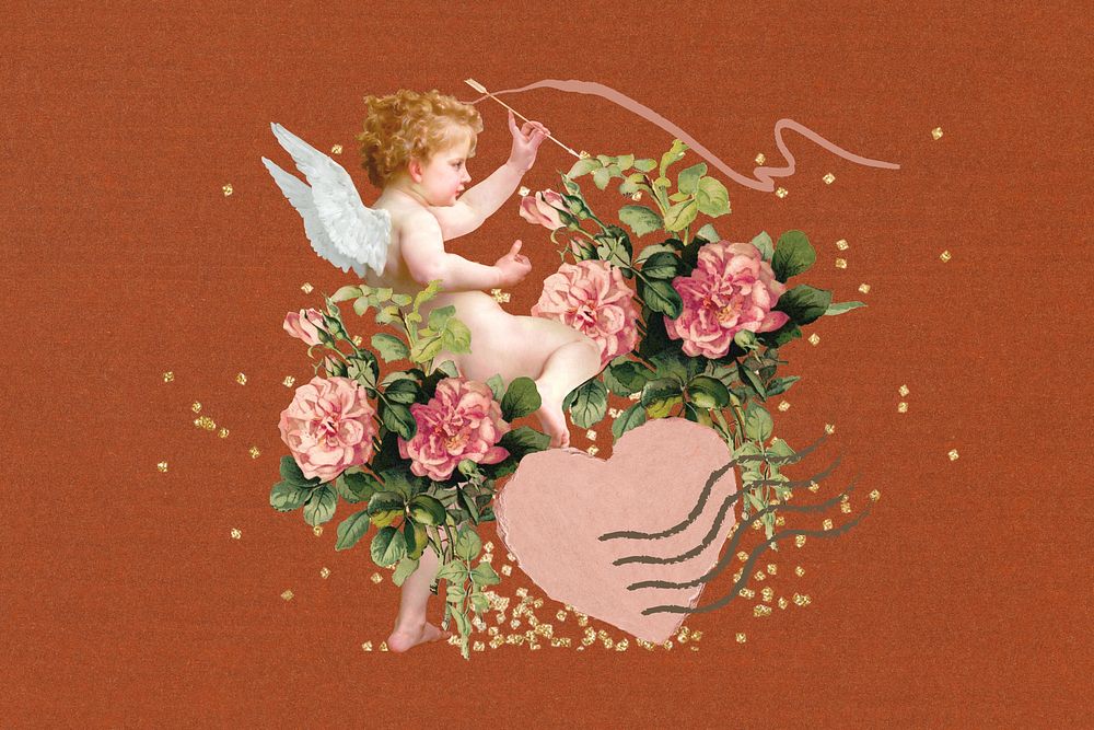 Floral Valentine's cupid,  aesthetic collage