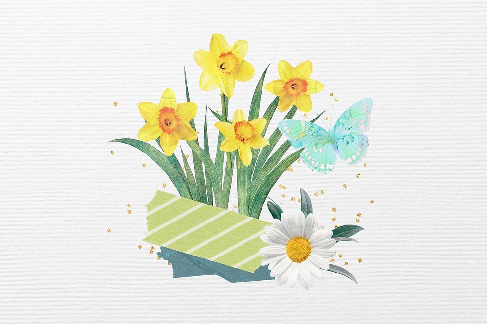 Daffodil bouquet, Easter flower remix illustration