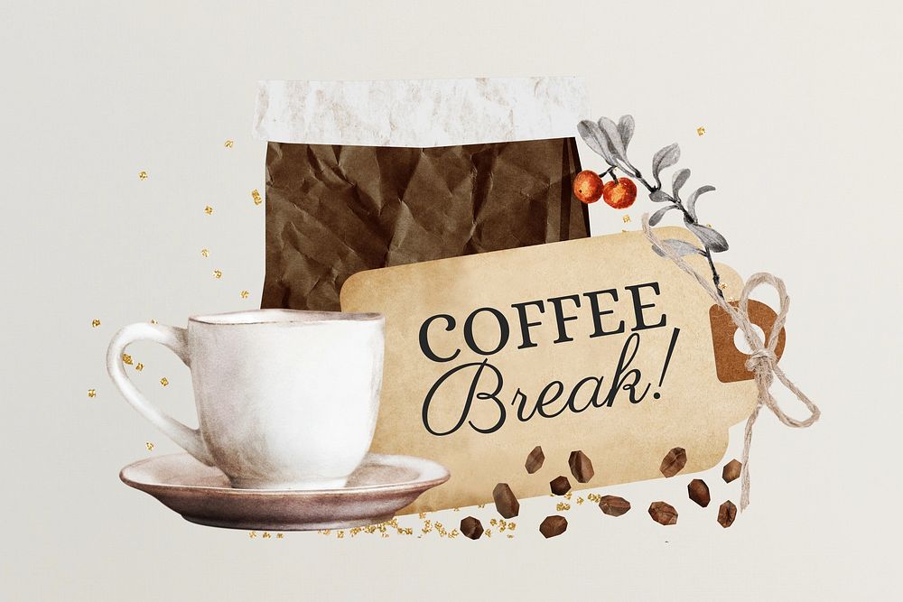 Coffee break word, aesthetic collage