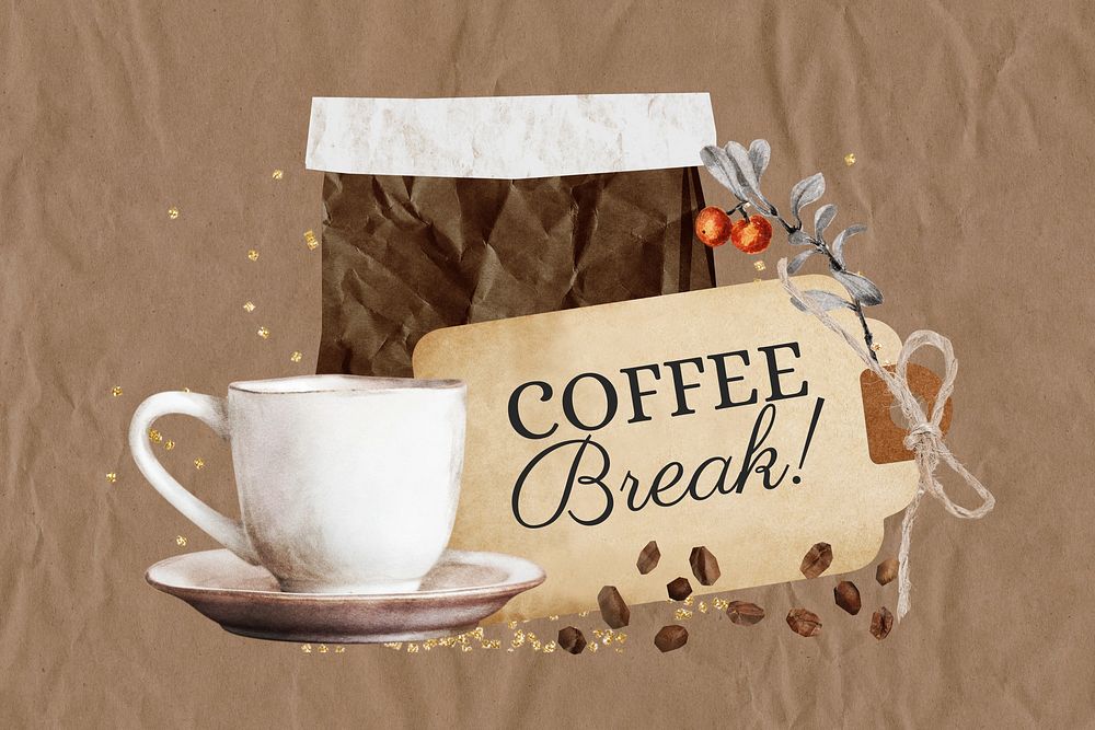 Coffee break word, aesthetic collage