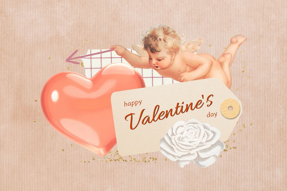 Happy Valentine's Day greeting, cupid collage