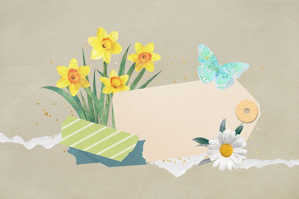 Blank tag, daffodil flower remix illustration background