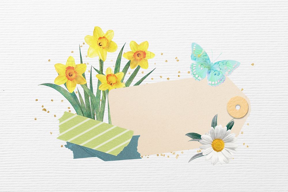 Easter flower tag, daffodil remix illustration background