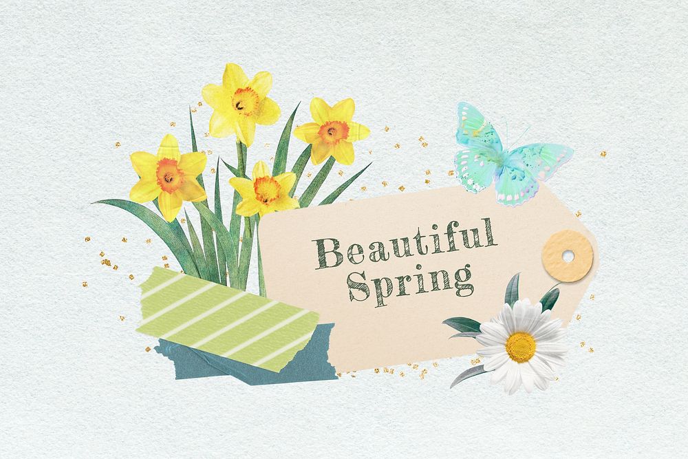 Beautiful Spring, daffodil flower remix illustration