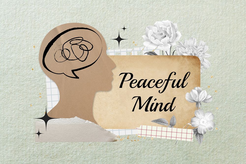 Peaceful mind word, mental health collage