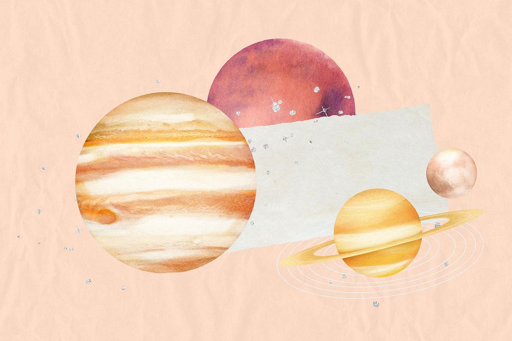 Aesthetic space planets background, paper collage