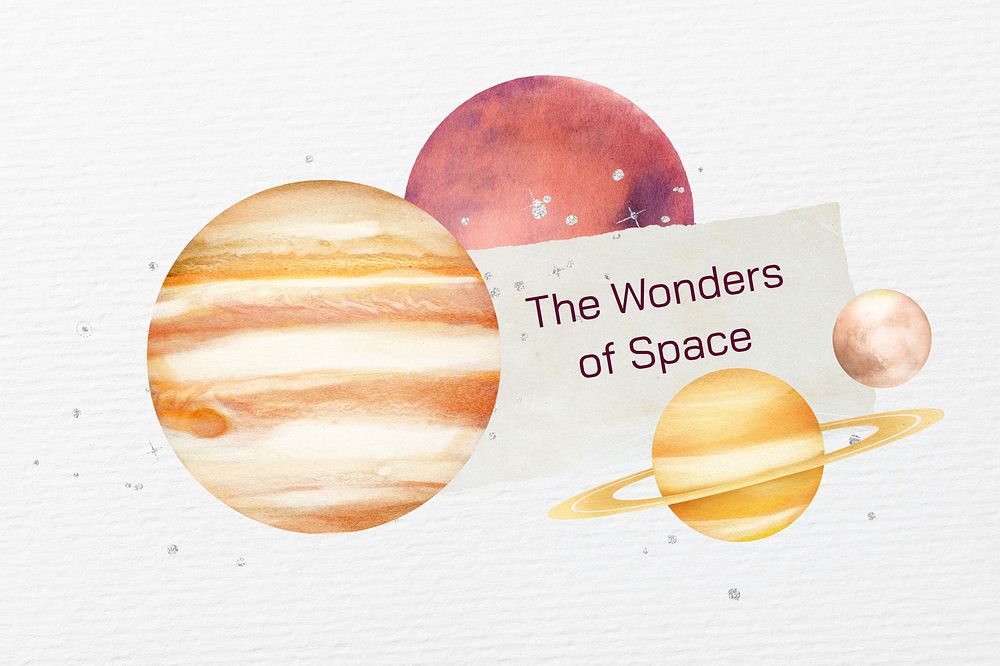 Wonders of space word, galaxy collage