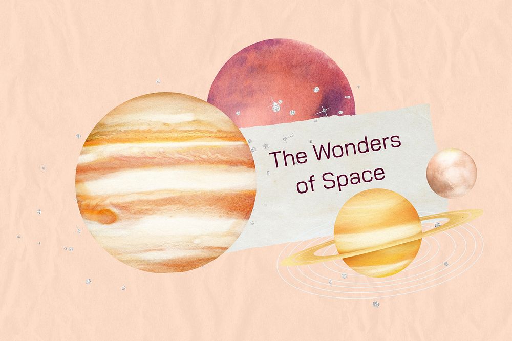 Wonders of space word, galaxy collage
