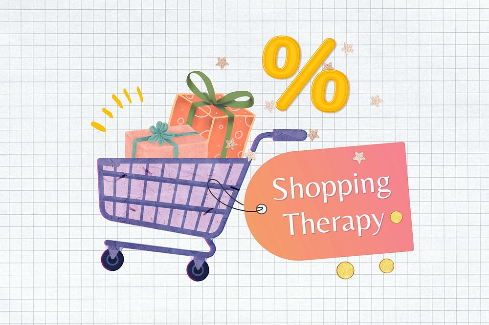 Shopping therapy words, cute paper collage