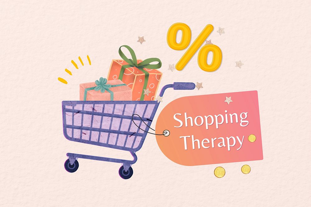 Shopping therapy words, cute paper collage