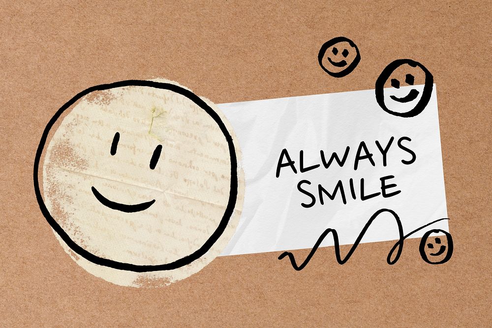 Always smile, emoji doodle background