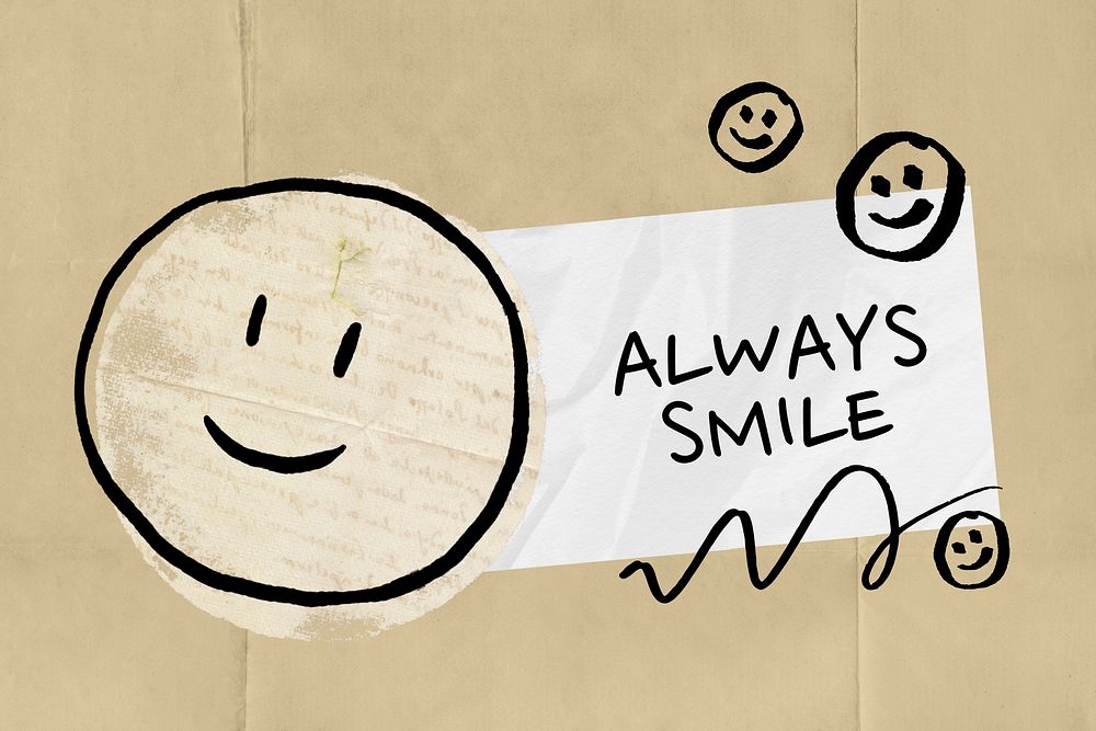 Always smile, emoji doodle background