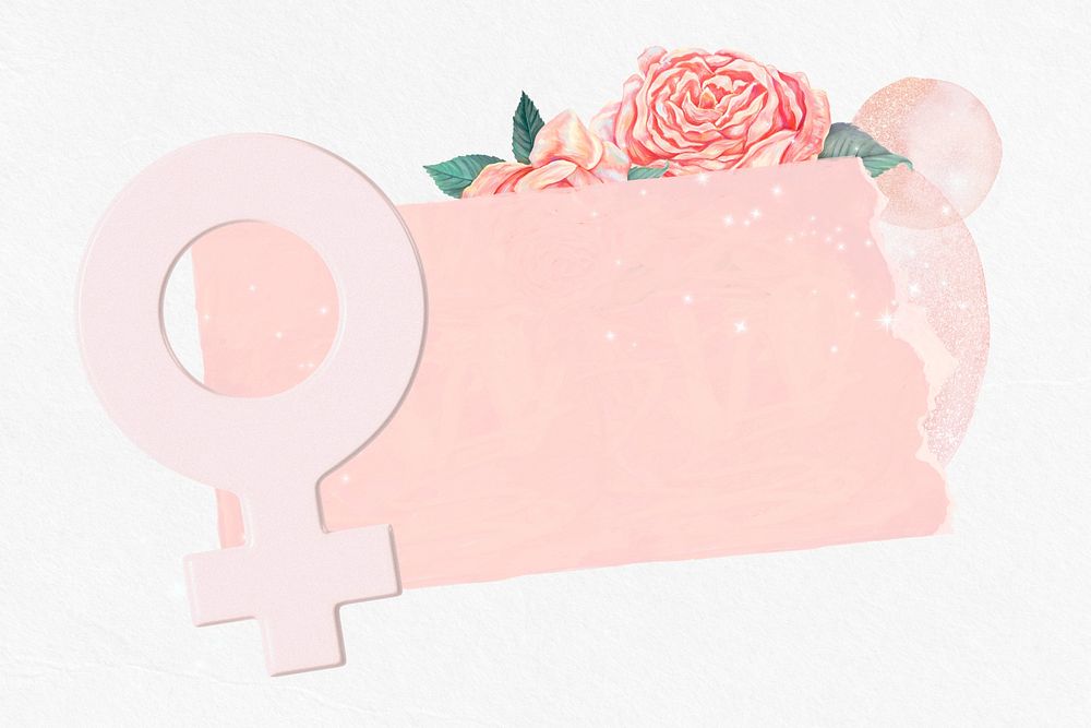 Woman gender symbol, ripped paper  background